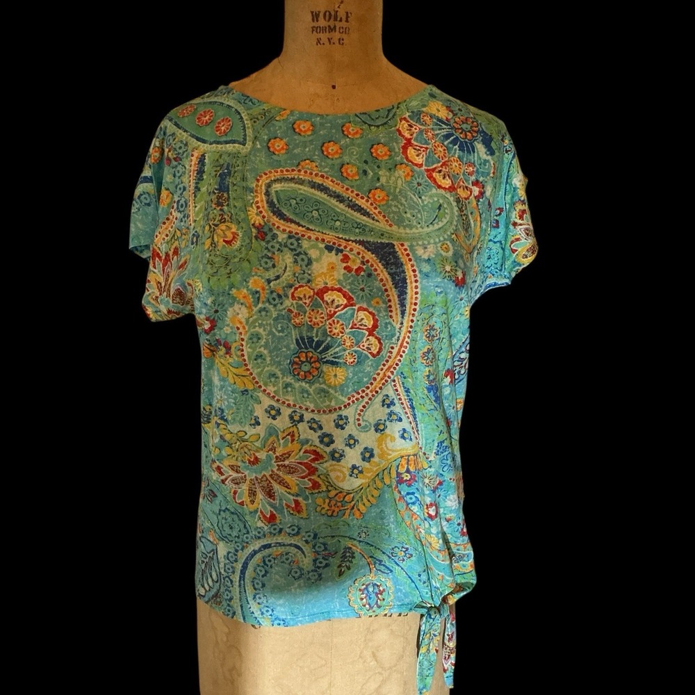Lauren Ralph Lauren Turquoise Tie Front Short Sleeve Top Casual Beachy